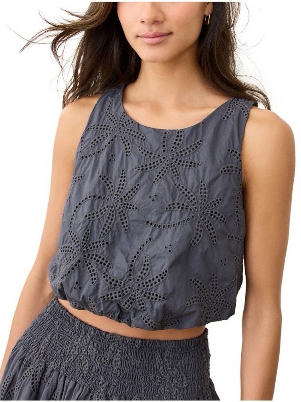 NEW! Marine Layer Sage Eyelet Bubble Tank in Indigo Crop Coastal Cotton XL